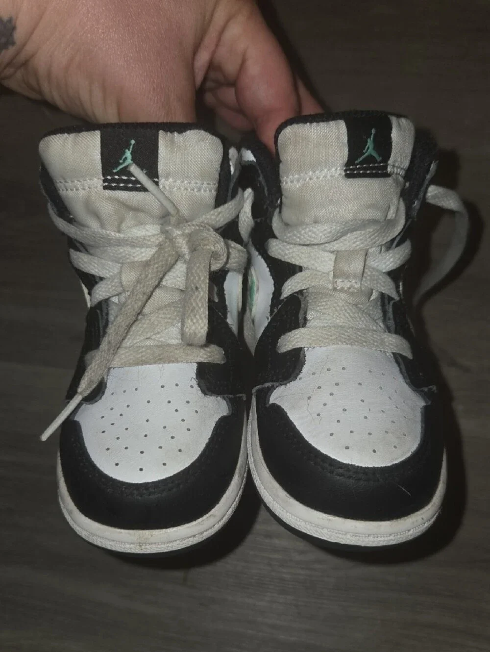 Kids Black and White High-Top Sneakers with Mint Accent - Jordan Style